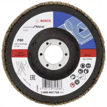 Bosch X431 Δίσκος λείανσης βεντάλιας για μέταλλο, ευθύς, 125 mm, κόκκος 80, φορέας fiberglass 2608603718