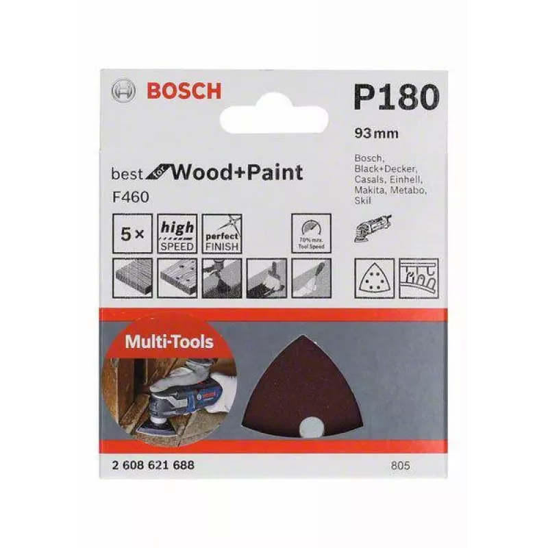 Bosch 2608621688 Γυαλόχαρτο Delta κόκκος 180, 93 mm, 5 τεμ.