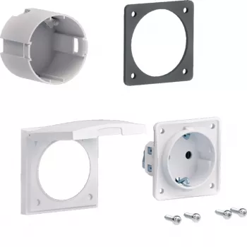 HAGER ZY02SD Σετ τοποθέτησης πρίζας Schuko για επιτοίχια τοποθέτηση, 1 απλή, 250 V, 16 A, Λευκό