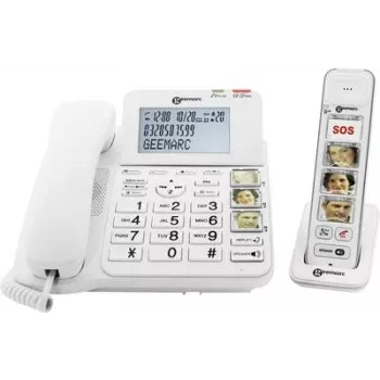 Geemarc AMPLIDECT COMBI-PHOTO 295 Ενσύρματο τηλέφωνο ηλικιωμένων με τηλεφωνητή, φωτογραφικά πλήκτρα, οθόνη με οπίσθιο φωτισμό, λευκό