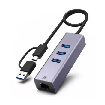 Exertis Connect Προσαρμογέας δικτύου USB 3.1 Gigabit Ethernet με USB hub και μετατροπέα Type-C (310763)