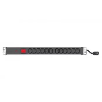 EXERTIS CONNECT 19 inch 1U Rackmount-PDU, 12 x IEC C13 έξοδοι, Schuko-είσοδος, καλώδιο 2,5 m, αλουμίνιο, μαύρο (808903)