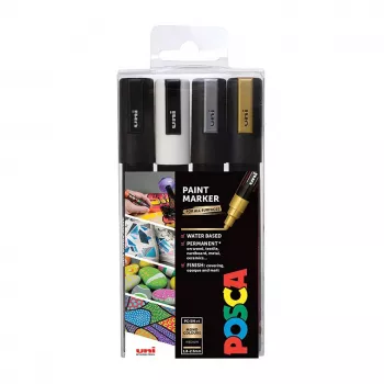Uni-Ball Faber-Castell POSCA PC-5M Μεταλλικό σετ μαρκαδόρων ακρυλικού, 4 χρώματα, μεσαία στρογγυλή μύτη 1,8-2,5 mm 182544