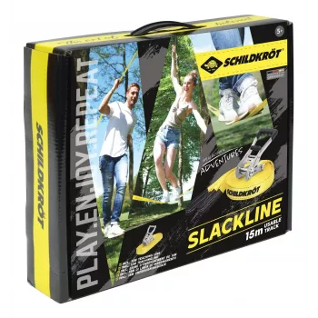 SCHILDKRÖT Σετ slackline 15 m κίτρινο, πλάτος 50 mm με τάνυσμα καστάνιας – Κιτ προπόνησης ισορροπίας 970701