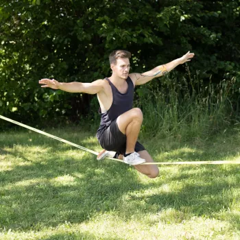 SCHILDKRÖT Σετ slackline 15 m κίτρινο, πλάτος 50 mm με τάνυσμα καστάνιας – Κιτ προπόνησης ισορροπίας 970701