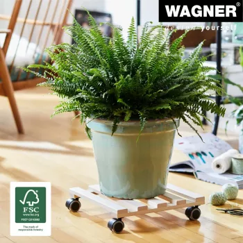 Wagner design yourself Ροδάκια γλάστρας GH 0438, τετράγωνα, μασίφ ξύλο οξιάς, 34 x 34 x 8 cm, 4 ροδάκια με φρένο, αντοχή 100 kg, φυσικό, προσαρμόσιμο 20043801