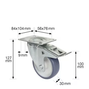 Wagner design yourself Ροδάκι με φρένο RO 7600 γκρι 75 mm (4760001)