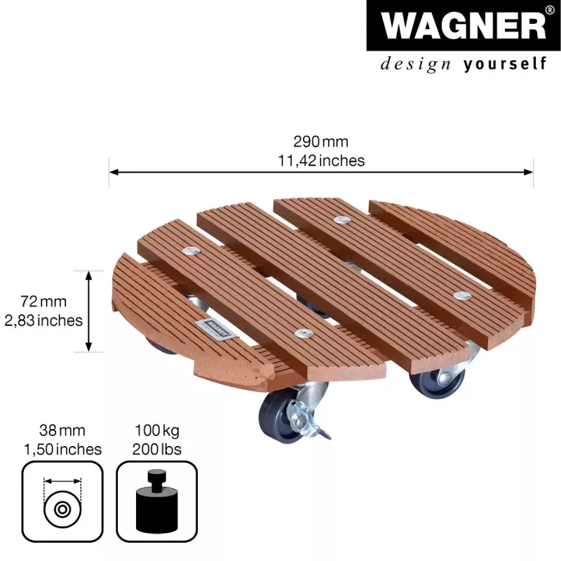 Wagner design yourself Ροδάκια γλάστρας WPC GH 0535 στρογγυλά καφέ 29 x 7,5 cm 20053501