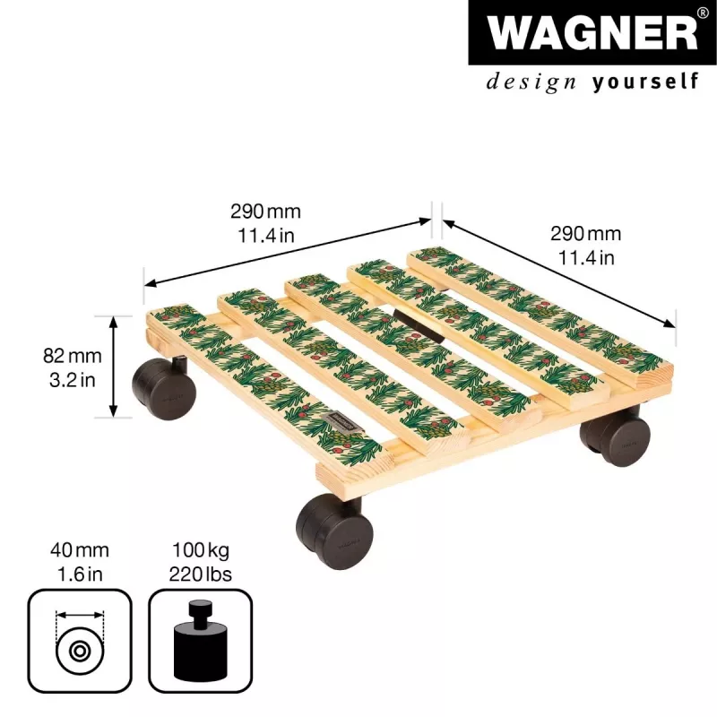 WAGNER design yourself Ροδάκια γλάστρας GH0653 τετράγωνα ξύλο 29x8 cm 20065301