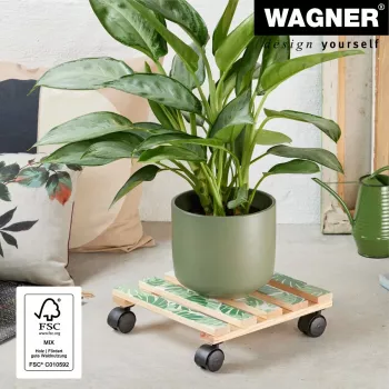WAGNER design yourself ροδάκι φυτών GH0645 τετράγωνο ξύλινο σχέδιο 29 x 8 cm, φυσικό ξύλο σημύδας κόντρα πλακέ, 4 ροδάκια, φέρουσα ικανότητα 100 kg 20064501