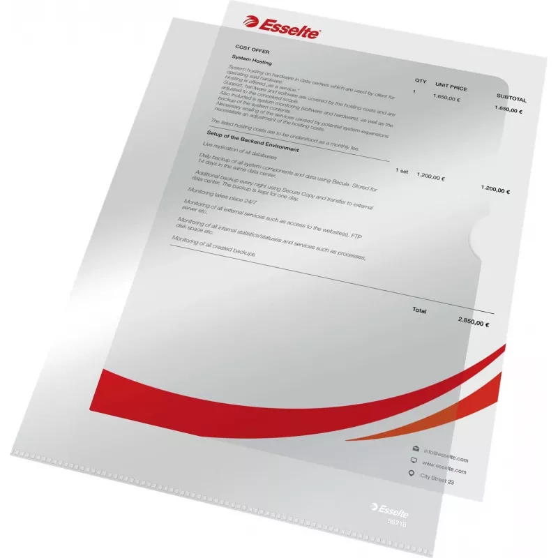 LEITZ Esselte Standard Plus Θήκες με διάτρηση A4, συσκευασία 100 τεμ., Διαφανές, πολυπροπυλένιο 56218