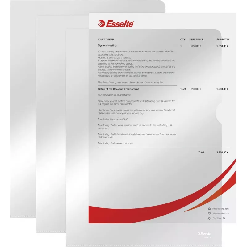 LEITZ Esselte Standard Plus Θήκες με διάτρηση A4, συσκευασία 100 τεμ., Διαφανές, πολυπροπυλένιο 56218