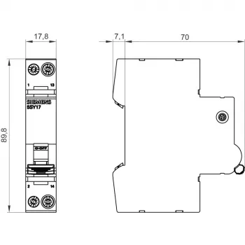 Siemens 5SY17044 SENTRON 5SY Διακόπτης προστασίας γραμμής, 1-πολικός, C, 4 A, 72 V DC, 10 kA, με δυνατότητα σφράγισης
