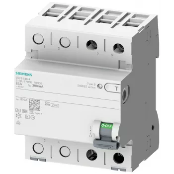 SIEMENS 5SV33224 Ρελέ διαφυγής, τύπος B, 25 A, 30 mA, 230 V, 1+N, 4 TE, βραχυχρόνια καθυστέρηση