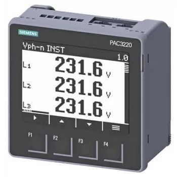 Siemens SENTRON PAC3220 όργανο μέτρησης ισχύος, Modbus TCP, LCD, 96x96mm τοποθέτηση σε πίνακα, 690/400V AC, 24-60V DC βοηθητική τάση, βίδες ακροδεκτών 7KM32201BA011EA0