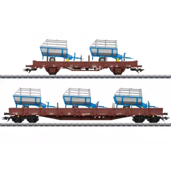 Märklin 46407 DB AG Epoche VI Σετ Βαγονιών με Πασσάλους (2 βαγόνια, ξύλινο φορτίο, H0)
