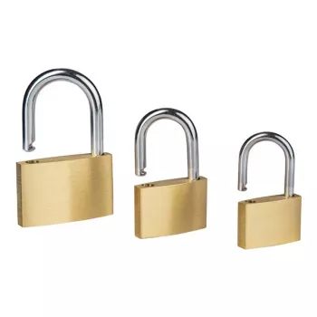 BRÜDER MANNESMANN M413-03 σετ λουκέτων, 3 τεμ., συμπαγές ορειχάλκινο σώμα, κοντό σκληρυμένο χαλύβδινο βραχίονας, 3 κλειδιά ανά λουκέτο