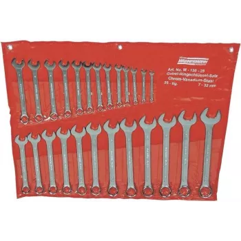 BRÜDER MANNESMANN M130-25 Σετ καρυδάκια με καστάνια 25 τεμ., μετρικό 6-32 mm, χάλυβας χρωμίου-βαναδίου, DIN 3113, σε υφασμάτινη θήκη ρολού