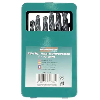 Brüder Mannesmann M54341 Σετ τρυπανιών HSS ελικοειδή 25 τεμ., 1-13 mm σε μεταλλική βαλίτσα