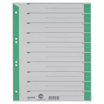 LEITZ 16523055 Διαχωριστικά χαρτονιού A4, πράσινα, 25 φύλλα, Universal 11 οπών, 160 g/m²