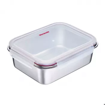 Westmark Click & Close δοχείο αποθήκευσης τροφίμων 2,25 L ορθογώνιο ασημί καπάκι διαφανές SAN αεροστεγές αδιάβροχο χωρίς BPA 23692270