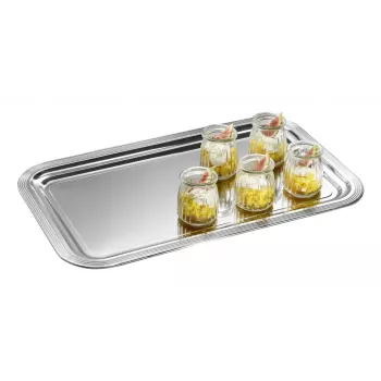 APS CLASSIC ορθογώνια πιατέλα σερβιρίσματος 530x325 mm ασημί επινικελωμένη γυαλιστερή χρωμιωμένη με γραμμές