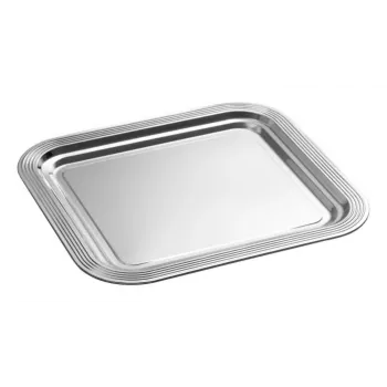 APS CLASSIC Ορθογώνια πιατέλα σερβιρίσματος 354 x 325 mm ασημί επιμεταλλωμένο και χρωμιωμένο μέταλλο με γραμμές (1 τεμ.)