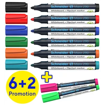 Schneider Maxx 290 μαρκαδόροι whiteboard και flipchart σετ 8 τεμ. διάφορα χρώματα, στρογγυλή μύτη 2,0-3,0 mm 129098