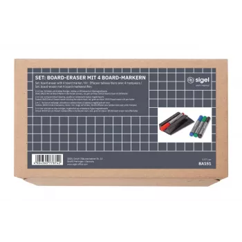 SIGEL BA151 σετ αξεσουάρ whiteboard, 4 στεγνού σβησίματος μαρκαδόροι, μαγνητική σβήστρα, μαγνητική βάση μαρκαδόρων, σπρέι καθαρισμού 50 ml, 10 πανάκια καθαρισμού, μαύρο