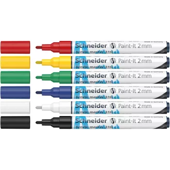 Schneider Paint-It 310 V1 Σετ μαρκαδόρων ακρυλικού, διάφορα χρώματα, 2,0 mm στρογγυλή μύτη, 6 τεμ. (120195)