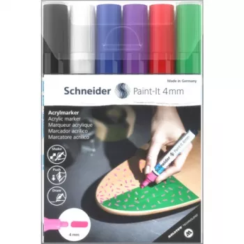 Schneider Paint-It 320 V1 σετ μαρκαδόρων ακρυλικού, 6 διάφορα χρώματα, 4,0 mm στρογγυλή μύτη 120295