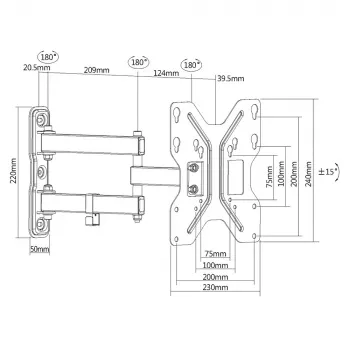 E+P WHS 151 βάση τηλεόρασης τοίχου πλήρως κινητή για οθόνες 23-49 ιντσών έως 30 kg, μαύρη