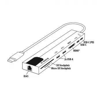 E+P USB-C πολυπροσαρμογέας 8-in-1 MPA8 μαύρο/ασημί