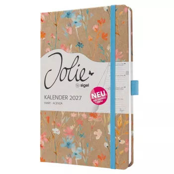 SIGEL Jolie 2027 Εβδομαδιαίος πλάστης A5 μπλε Floral Serenity σκληρό εξώφυλλο με λάστιχο, θηλιά στυλό, σελιδοδείκτη, εσωτερική τσέπη, 144 σελίδες, χαρτί 80 g/m², στρογγυλεμένες γωνίες, πολύγλωσσο 7J807