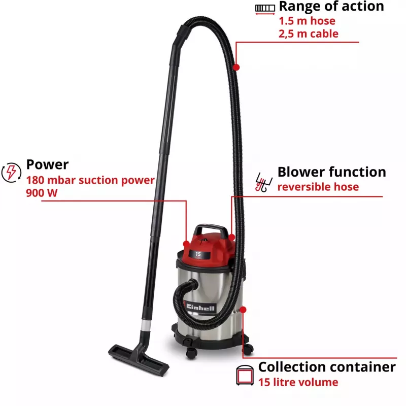 Einhell TC-VC 1540 S σκούπα υγρών και στερεών 15 L 1500 W 2347405