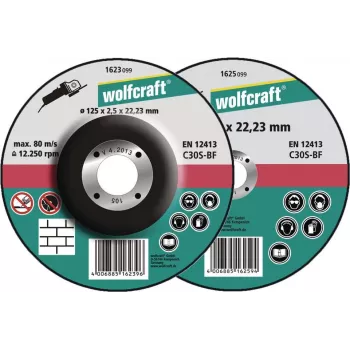 Wolfcraft 1623300 Δίσκος κοπής λείανσης με κυρτό κέντρο 125 mm x 22,23 mm x 1,2 mm, συσκευασία 5 τεμ.