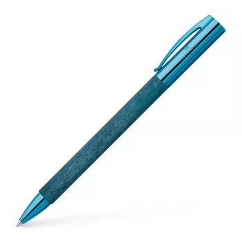 Faber-Castell Ambition Στυλό διαρκείας – Θήκη από ξύλο μπλε, μαύρο μελάνι, διακοσμητικός δακτύλιος χρωμίου 148035