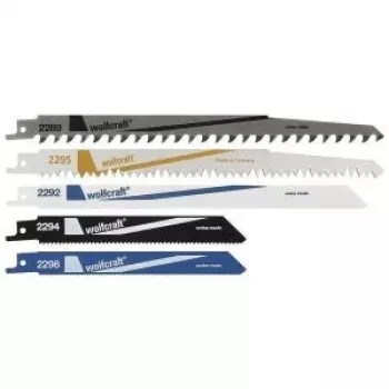 Wolfcraft 3599000 Σετ λεπίδων σπαθόπριονου, 5 τεμ., HCS & Bi-Metal, 150/230 mm, 6/18 TPI, στέλεχος 1/2 ίντσας γενικής χρήσης