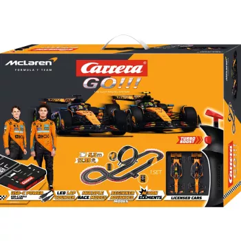 Carrera GO!!! McLaren Racing ηλεκτρικό σετ slotcar κλίμακας 1:43 με looping, fly-over, στένωση, 2 χειριστήρια, 6,2m διαδρομή
