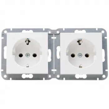 HEINRICH KOPP HK07 KombiQuick 2 απλών οριζόντια χωνευτή πρίζα Schuko, λευκό (RAL 9010), με προστασία παιδιών, 16 A, 250 V, ακροδέκτες ταχείας σύνδεσης, θερμοπλαστικό χωρίς αλογόνα 133829004