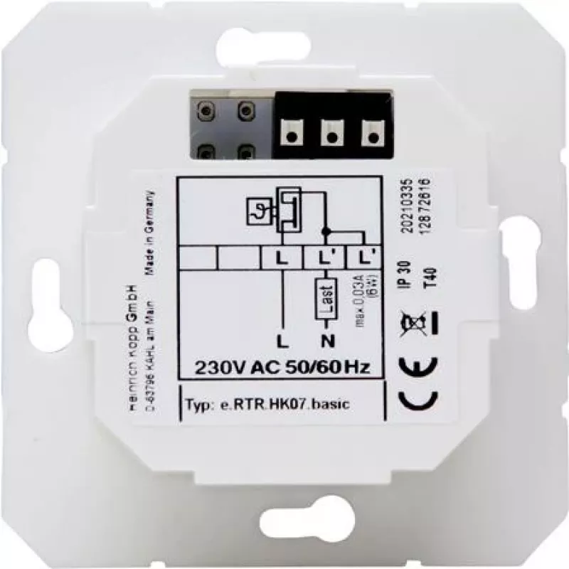 HEINRICH KOPP HK07 Basic ηλεκτρονικός θερμοστάτης χώρου, 230V, 50Hz, 0°C έως 40°C, IP20, λευκό 296529003