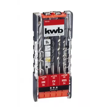 KWB 109155 Σετ τρυπανιών HSS, 9 τεμ., 1,5-6,0 mm, DIN 338, λειασμένα, για μέταλλο, πλαστικό, ξύλο