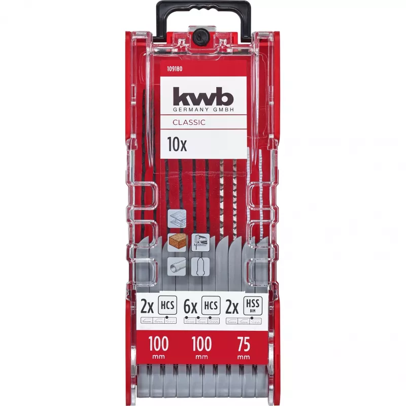 kwb 109180 Σετ λεπίδων σέγας, 10 τεμ., άξονας T, ξύλο/μέταλλο/πλαστικό