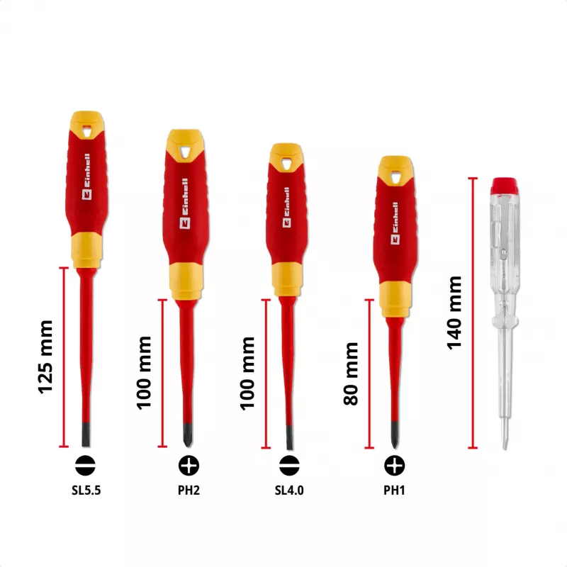 Einhell Σετ κατσαβιδιών ηλεκτρολόγου VDE, 5 τεμ., SL 4,0/5,5, PH 1/2, δοκιμαστικό τάσης, 370541
