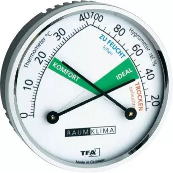 TFA Dostmann 452024 Θερμο-υγρόμετρο, αναλογικό, λευκό/ασημί, επιτοίχια τοποθέτηση ή βάση τραπεζιού, -15 έως +55°C, 0-100% RH