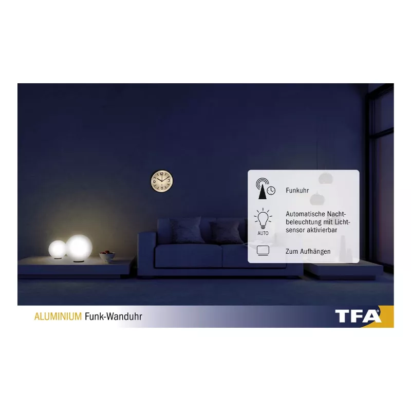 TFA Dostmann 60.3535.02 Ασύρματο ρολόι τοίχου στρογγυλό ασημί - λευκό