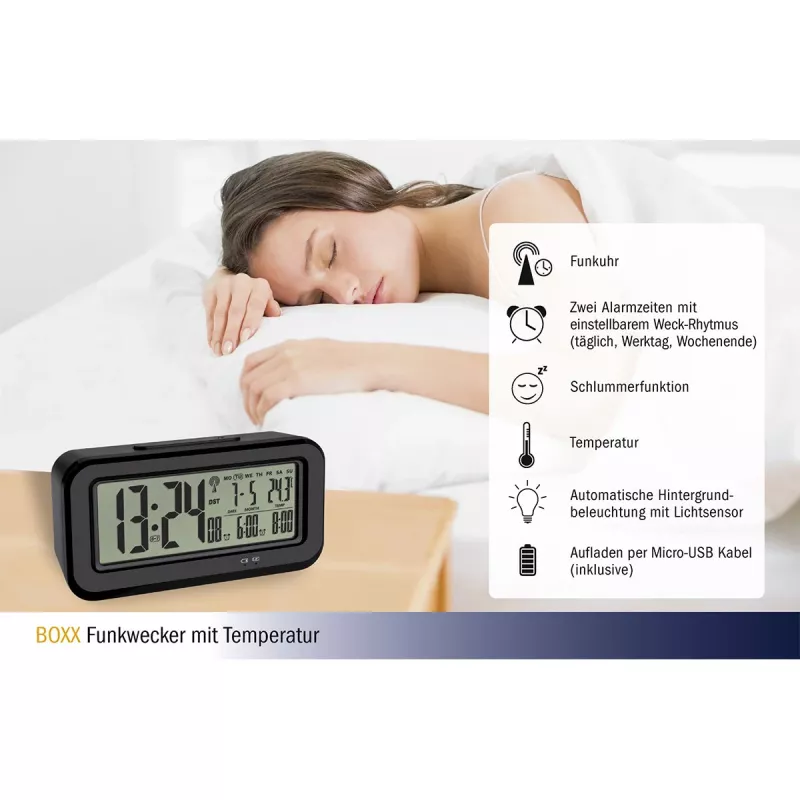 TFA Dostmann BOXX Ψηφιακό ξυπνητήρι μαύρο 60.2554.01