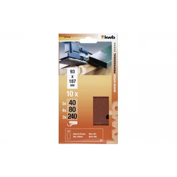 KWB 817980 Φύλλα γυαλόχαρτου, κόκκωση P40/P80/P240, 186 x 93 mm, 10 τεμ.