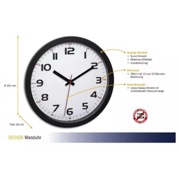 TFA Dostmann 60.3050.01 Ρολόι τοίχου χαλαζία 305 mm μαύρο