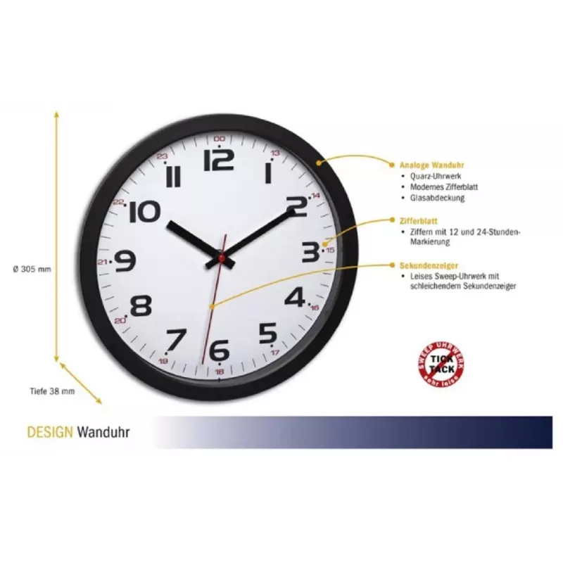 TFA Dostmann 60.3050.01 Ρολόι τοίχου χαλαζία 305 mm μαύρο
